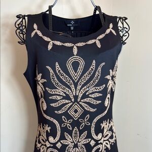 Ronni Nicole Black and Beige Bejeweled Sheath Dress